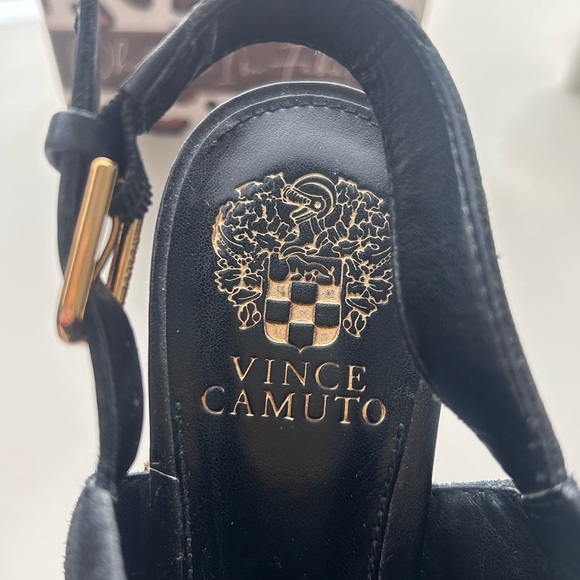 Vince Camuto Black Suede Mules with Gold Accents - Picture 5 of 7